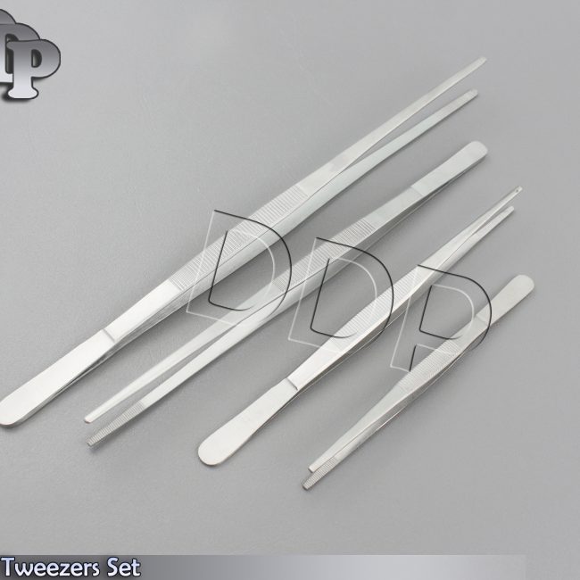4 Pc 12", 10", 8", & 6" Stainless Steel Hobby Tweezers Set