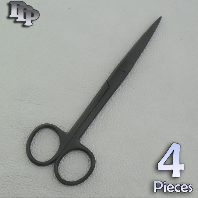 4 Pcs Operating Dissecting Scissor 5.5'' Sh/Sh Black Coated Surgical Instruments