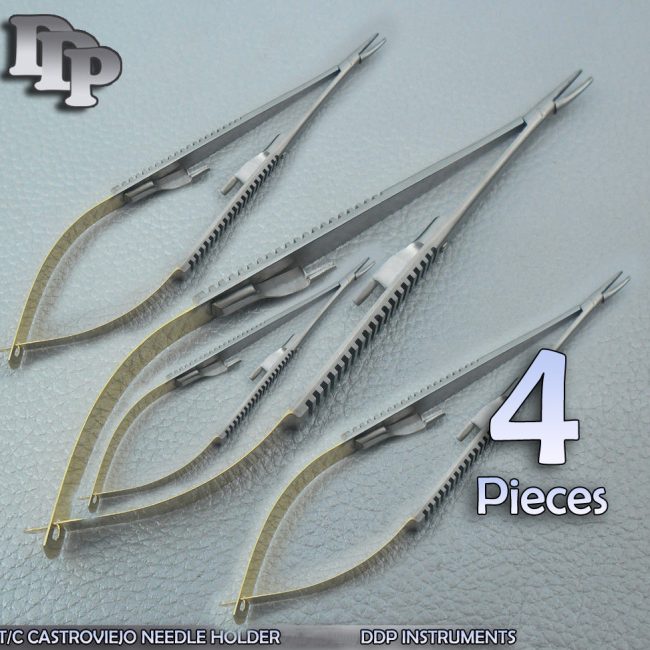 4 T/C CASTROVIEJO NEEDLE HOLDER STRAIGHT 5.5" 7" 8" 9" w/TUNGSTEN CARBIDE INSERT