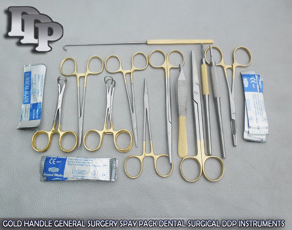 48 PCS GOLD HANDLE GENERAL SURGERY SPAY PACK DENTAL SURGICAL INSTRUMENTS DS-1085 - Image 3