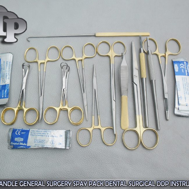 48 PCS GOLD HANDLE GENERAL SURGERY SPAY PACK DENTAL SURGICAL INSTRUMENTS DS-1085