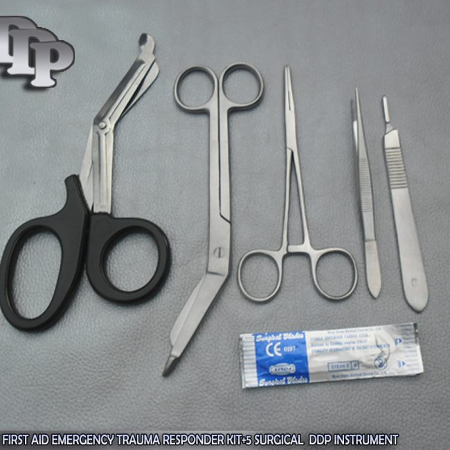 5 PCS FIRST AID EMERGENCY TRAUMA RESPONDER KIT+5 SURGICAL BLADES #11 INSTRUMENTS