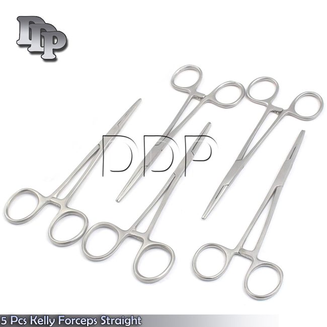 5 Pieces Dental Hemostat Kelly Locking Forceps Straight 5.5" Surgical Forceps