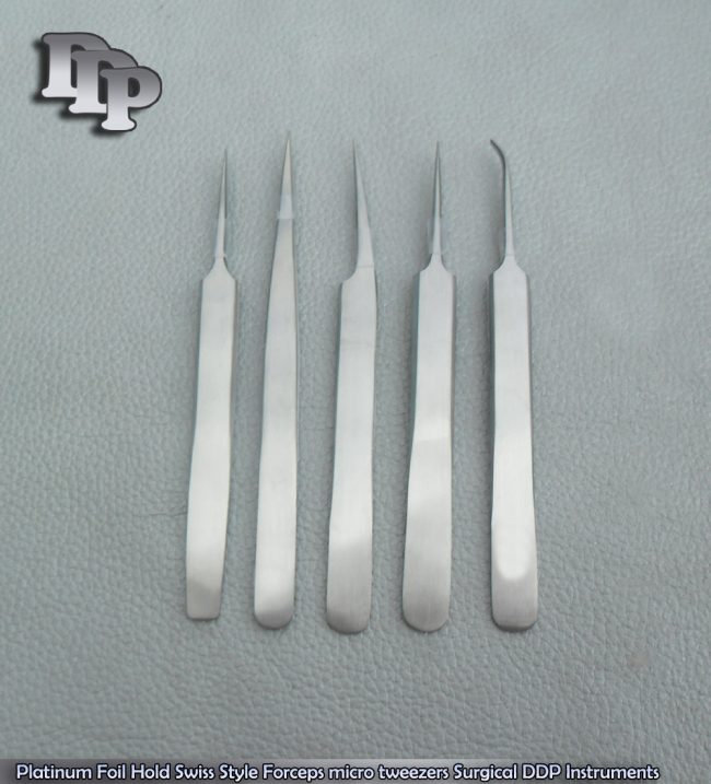 5 Platinum Foil Hold Swiss Style Forceps micro tweezers Surgical Instruments