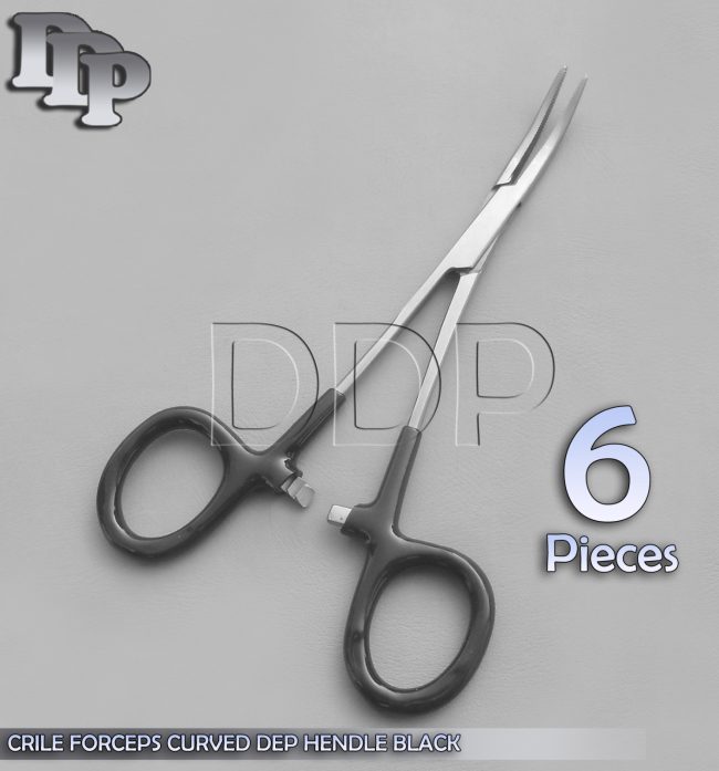 6 Hemostats Crile Forceps Surgical Instruments, Black Dep Handle 6" Curved