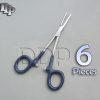 6 Hemostats Kelly Forceps Surgical Instruments, Blue Dep Handle 5.50" Straight