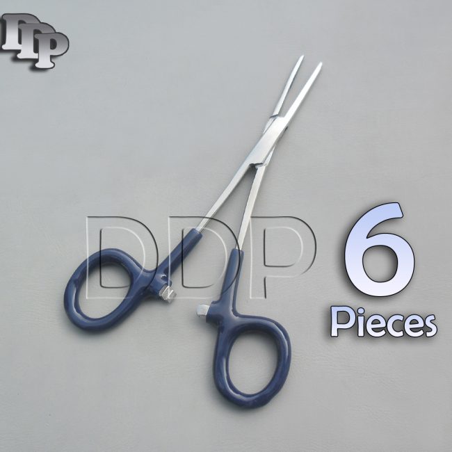 6 Hemostats Kelly Forceps Surgical Instruments, Blue Dep Handle 5.50" Straight