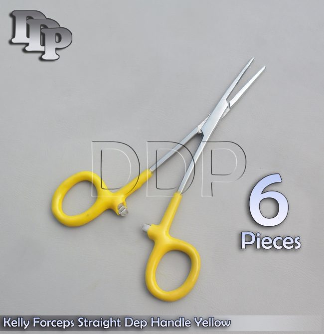 6 Hemostats Kelly Forceps Surgical Instruments, Yellow Dep Handle 5.50" Straight