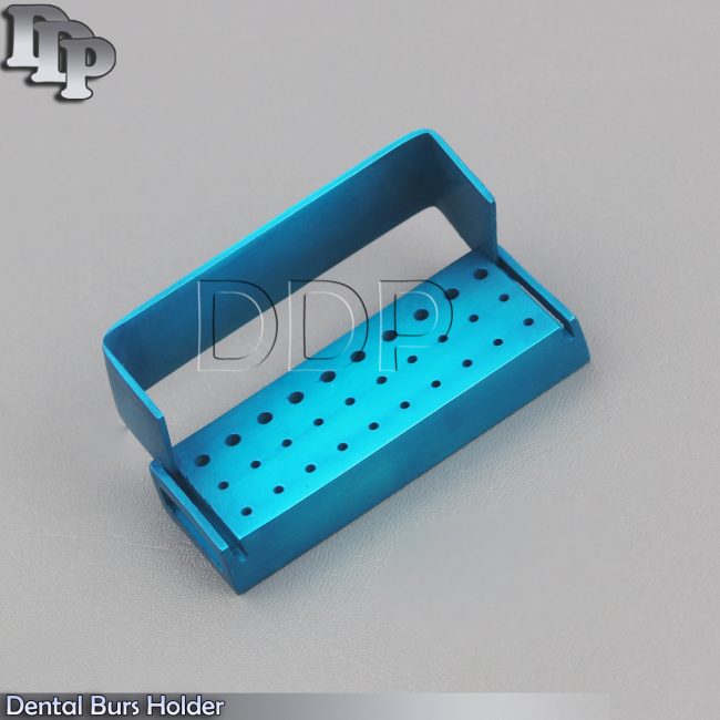 Dental Burs Holder Aluminum Box Autoclave 30 Holes Burs Teal Color DN-2084