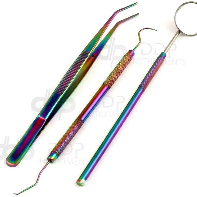 Dental Hygiene Tool Dental Kit,Mouth Mirror, Dental Pick, Tweezers Rainbow Multi