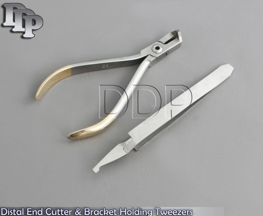 Dental Set of 2 Distal End Cutter & Bracket Holding Tweezers Orthodontic DN-2033