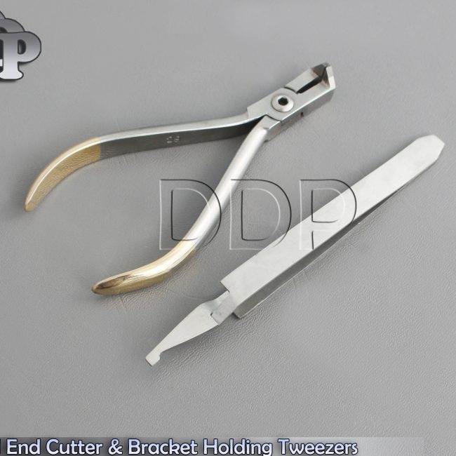 Dental Set of 2 Distal End Cutter & Bracket Holding Tweezers Orthodontic DN-2033