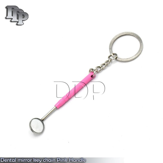 Dental mirror key chain Pink Handle Dental Instruments