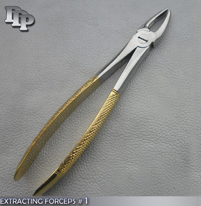 EXTRACTING FORCEPS # 1 GOLD PLATED DENTAL SURGICAL INSTRUMENTS