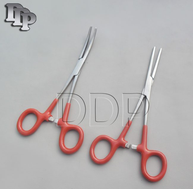 Hemostat Pean Forceps Surgical Red Dep Handle 7" Straight + Curved