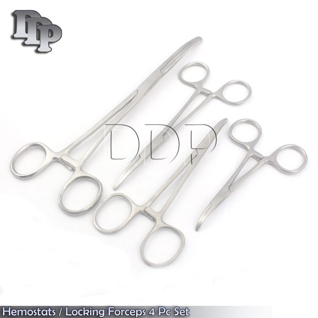 Hemostats / Locking Forceps 4 Pc Set 3-1/2" - 8" Curved