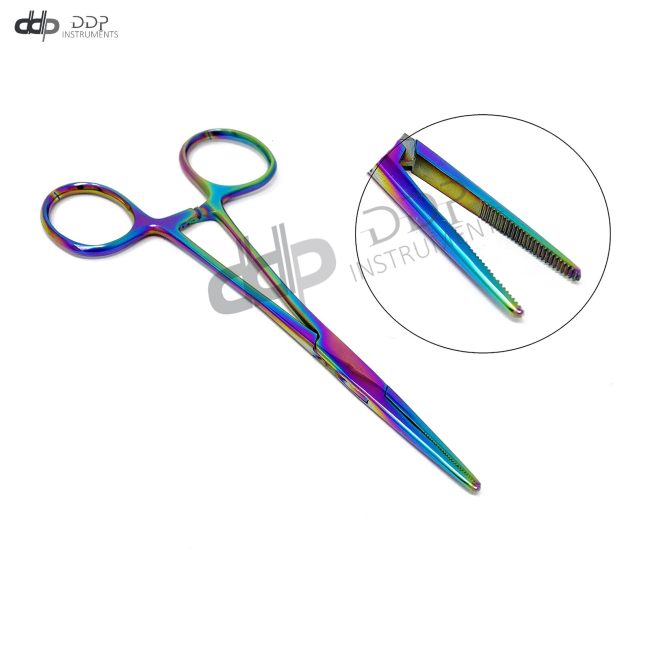 KELLY HEMOSTAT FORCEPS 5.5" STRAIGHT RAINBOW TITANIUM COLOR