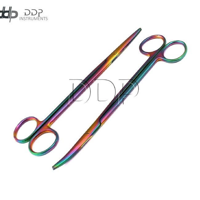 Lot Of 2 Metzenbaum Scissors 7" Str/ Cvd Multi Titanium Color Surgical Dental