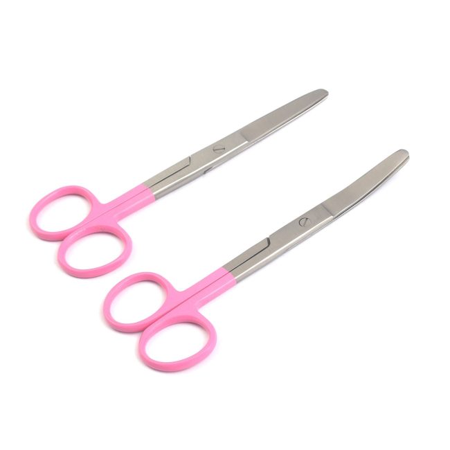 Lot Of 2 Pcs Operating Scissors 5.5" Blunt/Blunt Str+Cvd Color Handle (Pink)