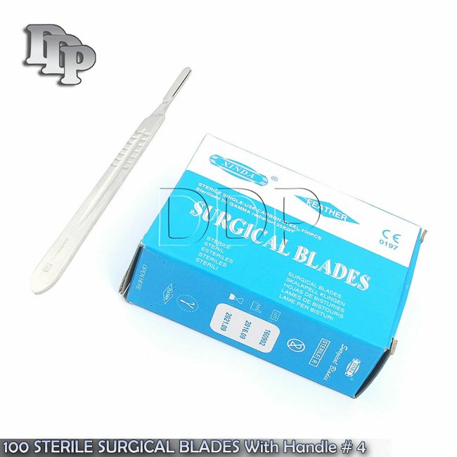 (Lot of 100) Scalpel Blades #24 with #4 Metal Handle Suitable for Dermaplaning