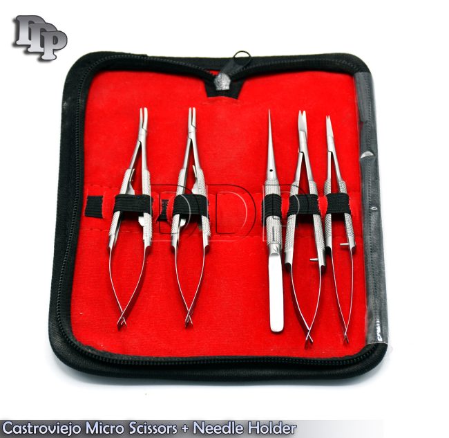 NEW 5 Castroviejo Micro Scissors Needle Holder Forceps Dental Eye Set Kit