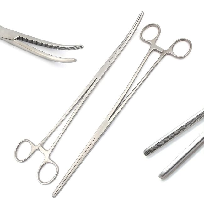 New 2pc Set 16" Straight + Curved Hemostat Forceps Locking Clamps Stainless