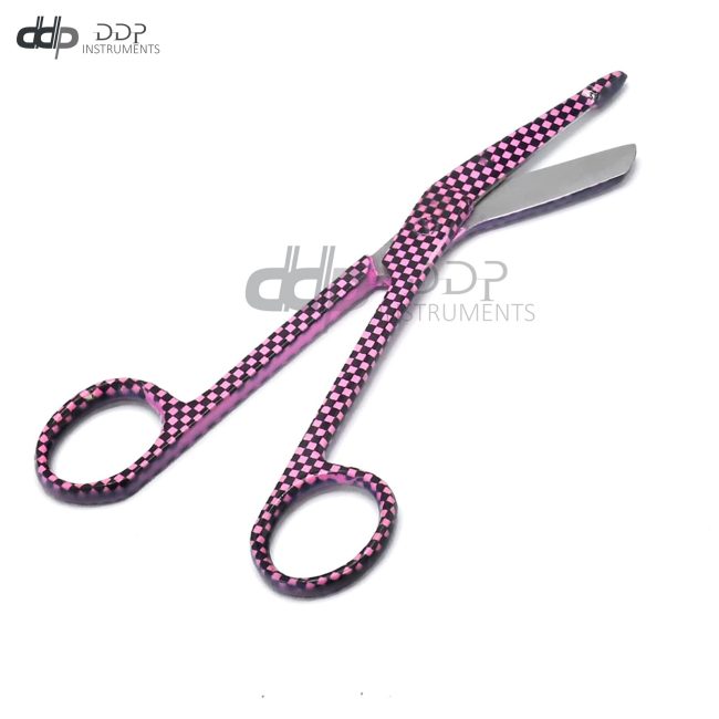 Nurse Doctor Lister Bandage Scissors 5.5" Stainless Steel, (Black Checkers)