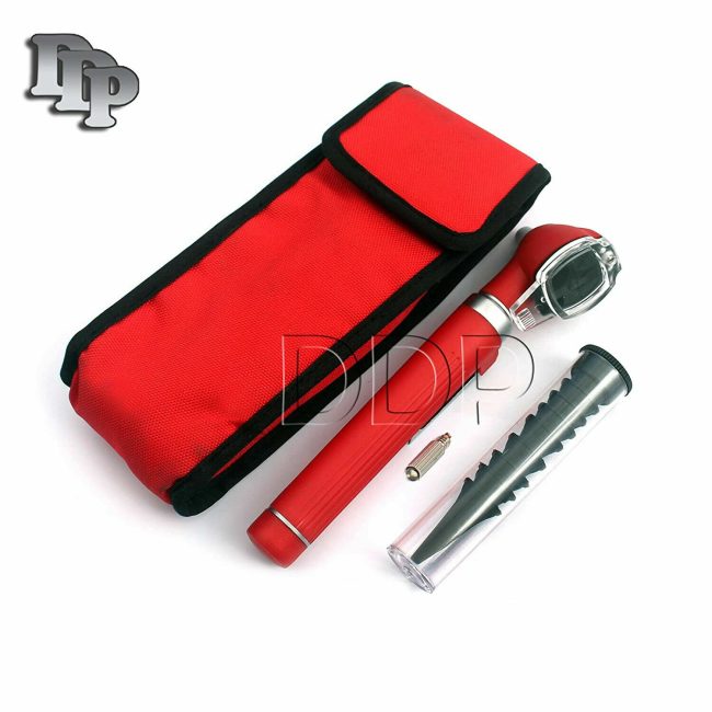Red MINI OTOSCOPE Fiber Optic-Medical Examination-Diagnostic + Extra Bulb