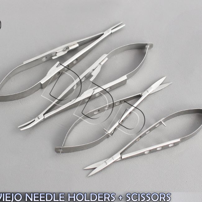 SET OF 4 EXTRA DELICATE CASTROVIEJO NEEDLE HOLDERS + SCISSORS 4" STRAIGHT