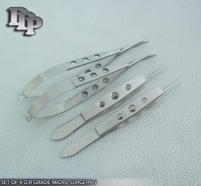 SET OF 4 O.R GRADE MICRO SURGERY CASTROVIEJO SCISSORS & SUTURE TYING FORCEPS 6"