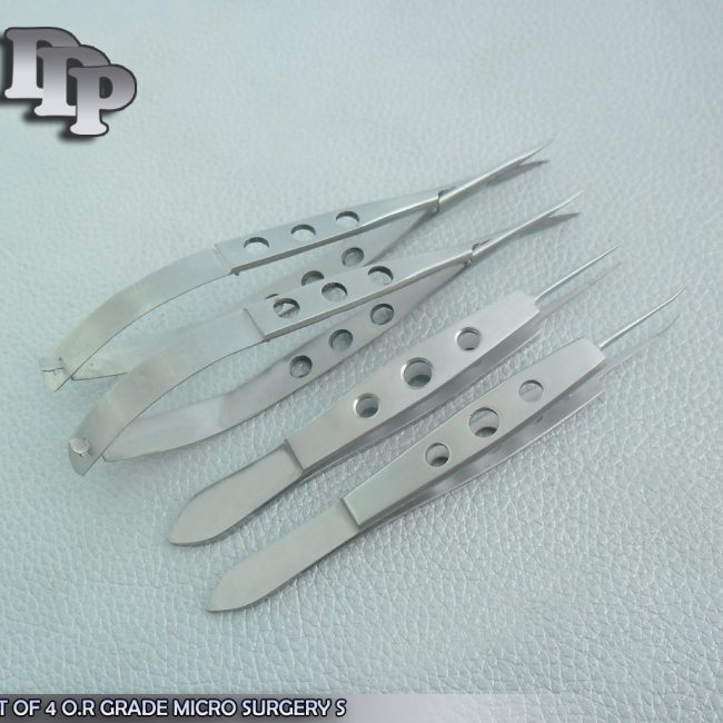 SET OF 4 O.R GRADE MICRO SURGERY CASTROVIEJO SCISSORS & SUTURE TYING FORCEPS 6"