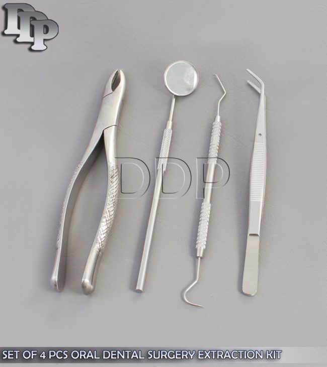SET OF 4 PCS ORAL DENTAL SURGERY EXTRACTION KIT WITH EXTRACTING FORCEPS #1