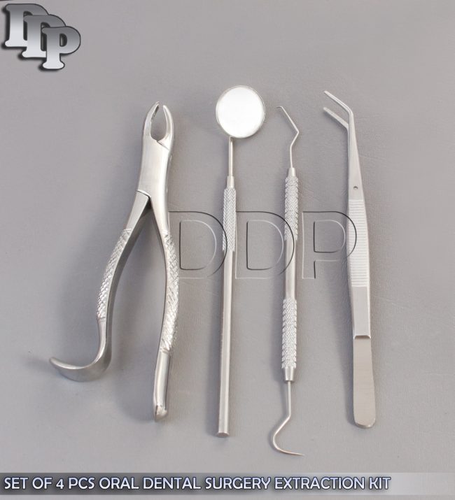 SET OF 4 PCS ORAL DENTAL SURGERY EXTRACTION KIT WITH EXTRACTING FORCEPS #18L