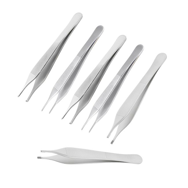 SET OF 6 ASSORTED ADSON TISSUE BROWN DRESSING FORCEPS 4.75" SURGICAL INSTRUMENTS