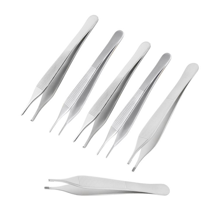 SET OF 6 ASSORTED ADSON TISSUE BROWN DRESSING FORCEPS 4.75" SURGICAL INSTRUMENTS