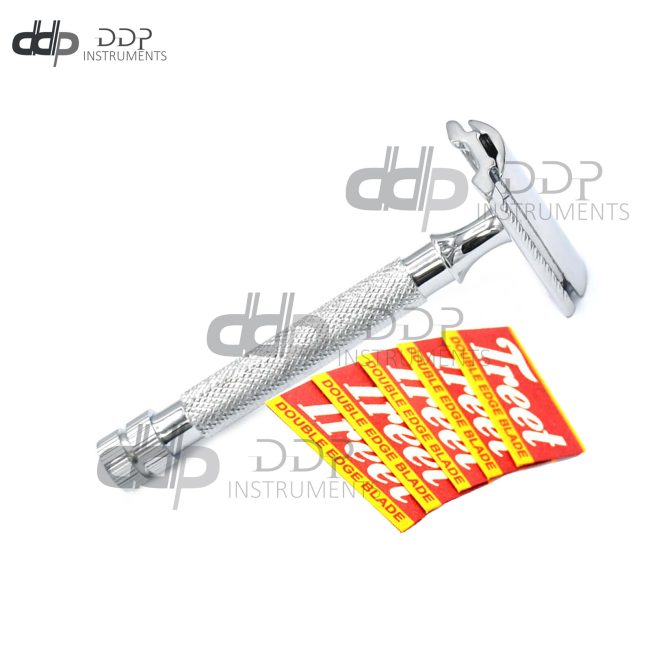Safety Razor Double Edge Razor Handle with 5 Stainless Steel Blades BTS-313