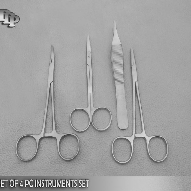 Set Of 4 Pieces Scissors Forceps Hemostat Needle Holders Surgical Instruments