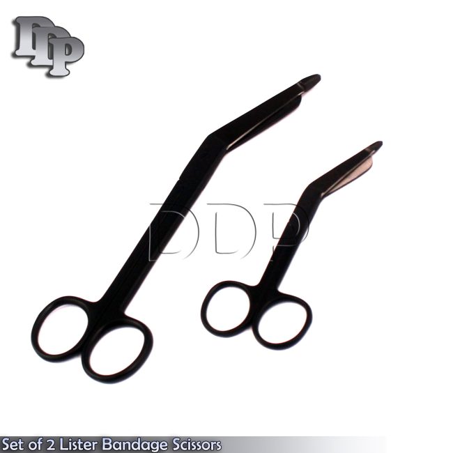 Set of 2 Lister Bandage Scissors 4.5" 7.25" Black Coated Surgical instruments