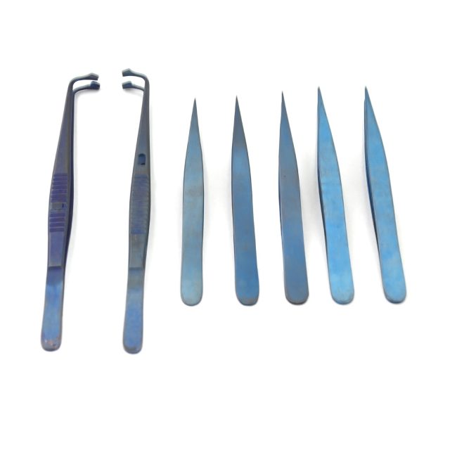 Set of 7 Pieces Swiss Tweezer + Pin Holding Tweezers W/Lock Titanium T.T-256