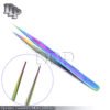 Stainless Steel Multi Rainbow Color Eyelash Extension Tweezers 5.5'' Straight