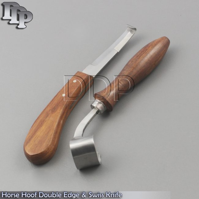 Veterinary Horse Hoof Double Edge & Swiss Knife 8" Instruments Set of 2