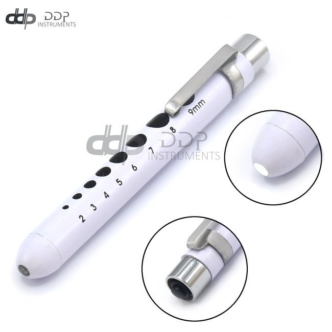 White Reusable Nurse Penlight Pocket Medical LED with Pupil Gauge PL-023
