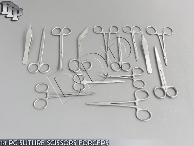14 PC SUTURE SCISSORS FORCEPS HEMOSTATS NEEDLE HOLDERS DS-1231