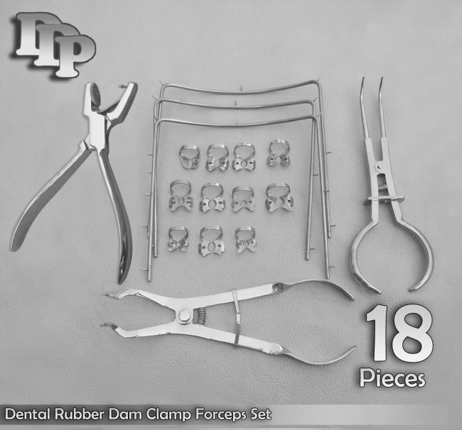 18 Pcs Dental Rubber Dam Clamp Forceps Set Ainsworth Rubber Dam Punch DN-532