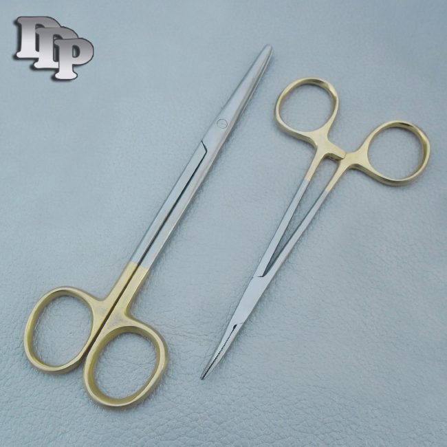 2 PCS GOLD HANDLE SUTURE  KIT MOSQUITO CVD +METZENBAUM SCISSORS 7" CVD