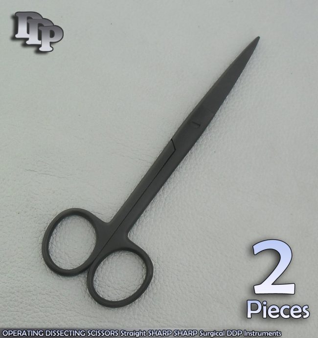 2 Pcs Operating Dissecting Scissor 5.5'' Sharp Black Coated Surgical Instruments