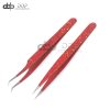 2 Pcs Straight And Curved Tip Tweezer Nipper For Eyelash Extension, Red & Black