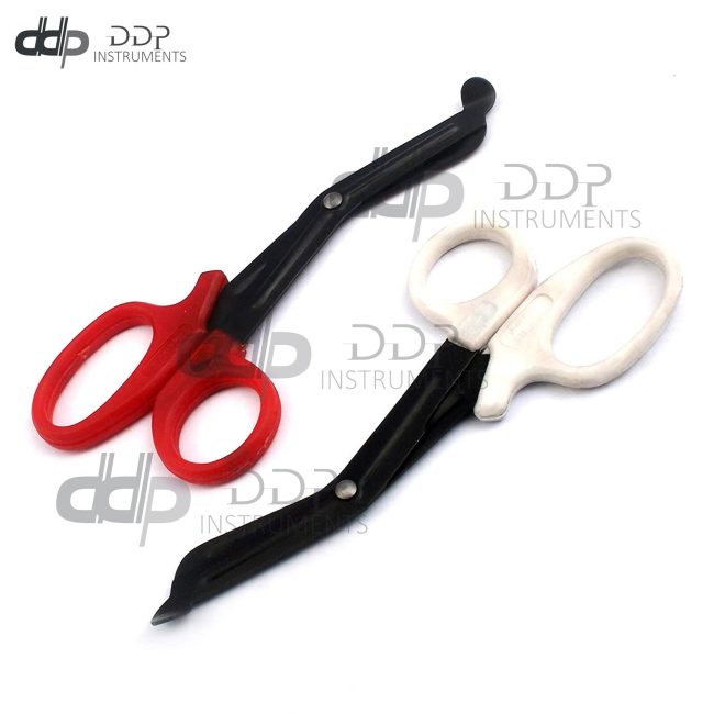 2 (RED White) Fluoride Black Coated Trauma Paramedic EMT Shears Scissors 5.5''
