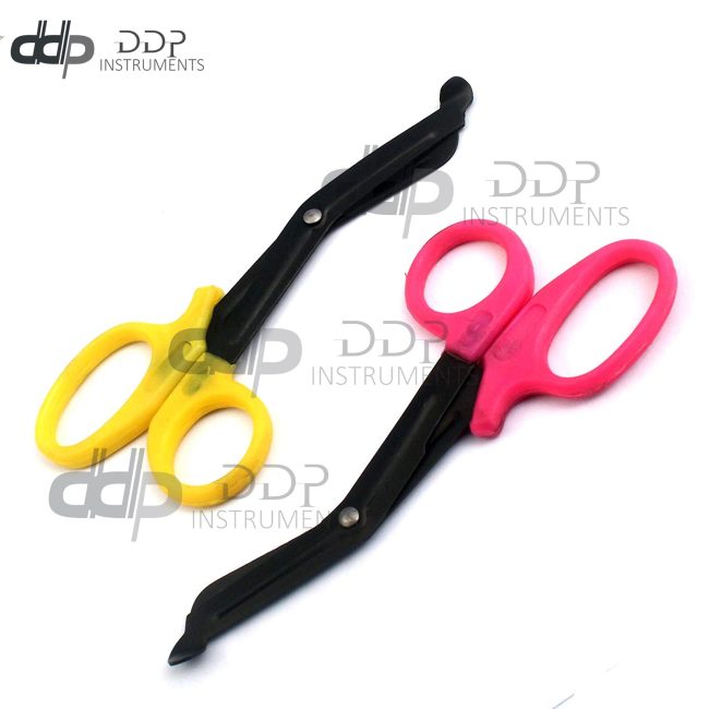 2 (Yellow Pink) Fluoride Black Coated Trauma Paramedic EMT Shears Scissors 5.5"