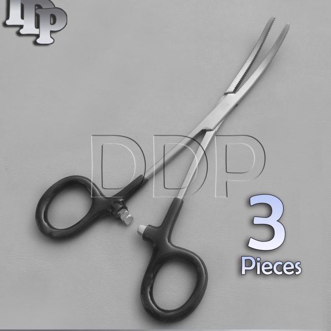 3 Hemostat Pean Forceps Surgical Instruments, Black Dep Handle 5.5" Curved
